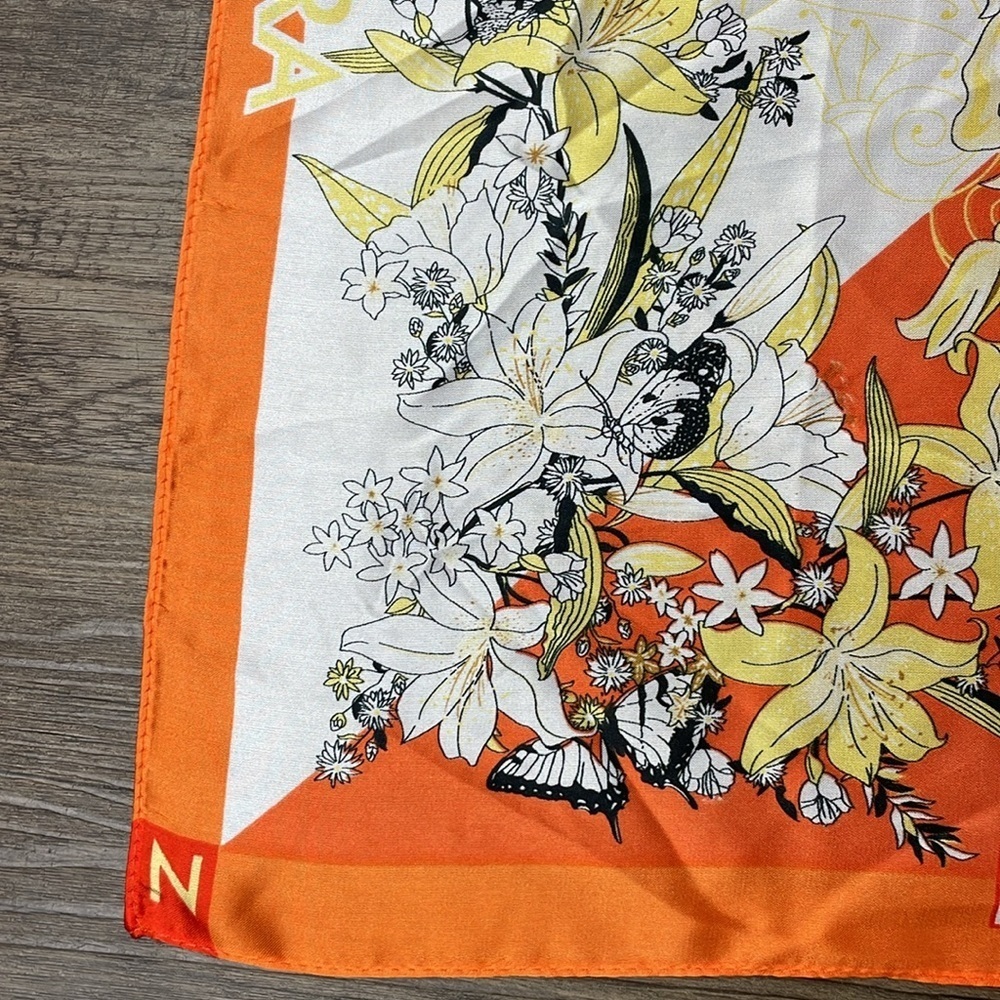 NoraCora Women’s White Orange Silk Scarf - Picture 4 of 7